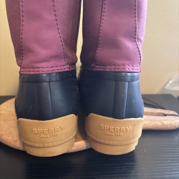 Sperry Port Boot Girls Purple Duck Rain Boot Rubber Flat Socks Size 5M Preowned - Picture 9 of 16
